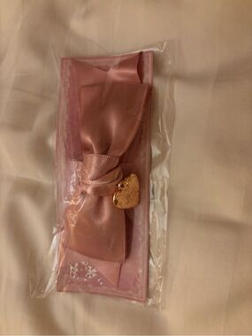 Flower Knows Pink Satin Bow Hair Clip with Gold Heart Charm